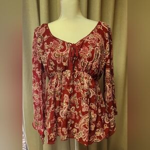 Elegant Long Sleeve Paisley Dress in Red